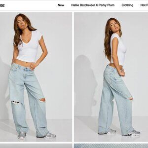 GARAGE Light Wash Low Rise Distressed Baggy Jeans